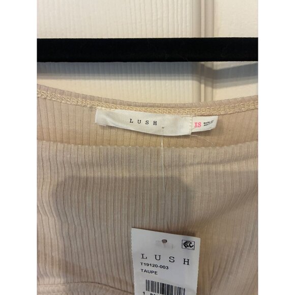 Lush Taupe Ribbed Long Sleeve Square Neck Crop Top XS - Picture 2 of 5